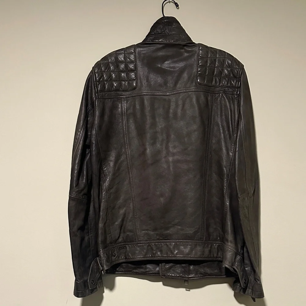 Men's Quilted Brown/Olive Leather Jacket - Picture 8 of 8